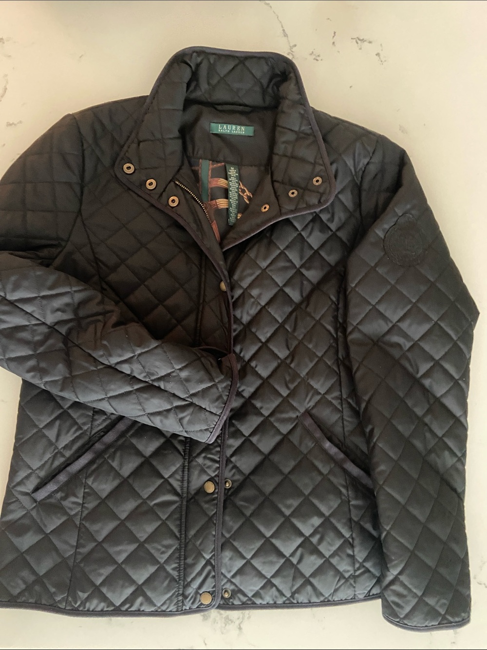 Lauren Ralph Lauren Quilted Jacket Navy Equestrian Lined Size M